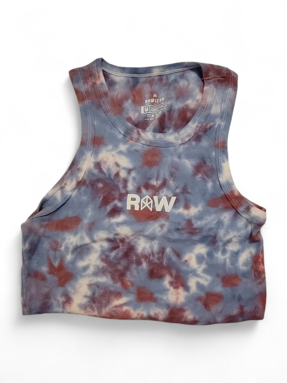 RAWGEAR Tie Dye Cropped Tank Top NWT Size Medium Blue Red Athletic